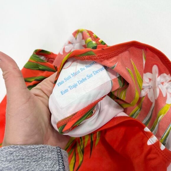 Kona Sol Tropical Pattern One-Piece Swimsuit Womens Orange Large Criss Cross NWT - Picture 6 of 8